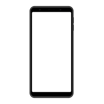 Smartphone frame, black mockup with blank screen - front view. Vector illustration