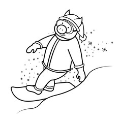 Snowboarder pig santa claus symbol 2019