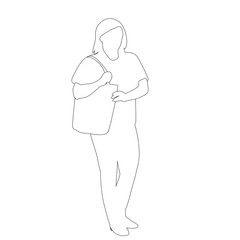 vector, on white background, sketch, outline girl with bag