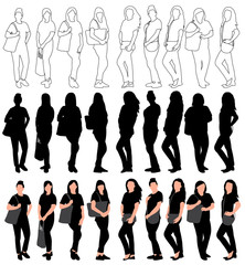 on white background girls stand silhouette,  set