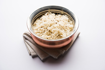 Cumin rice / Indian Jeera Rice in a bowl, selective focus