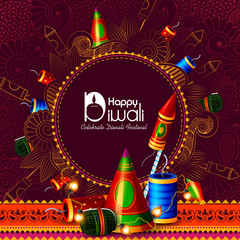 vector illustration of firecracker for Happy Diwali holiday background - 228262919