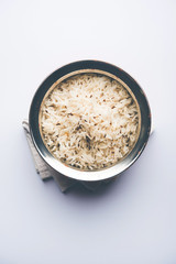 Cumin rice / Indian Jeera Rice in a bowl, selective focus