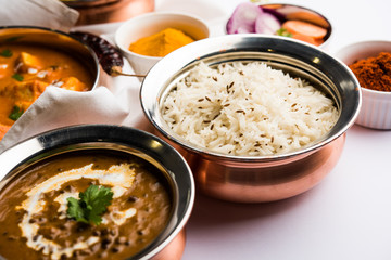 Indian Lunch / Dinner main course food in group includes Paneer Butter Masala, Dal Makhani, Palak...