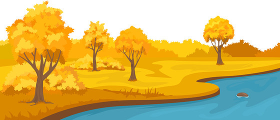 Fototapeta na wymiar Autumn rural landscape with hills and river