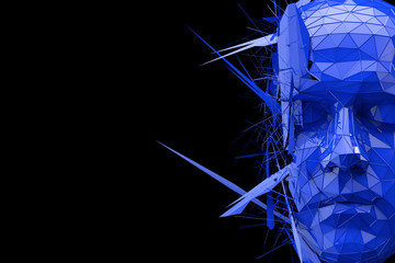 Artificial Intelligence concept. Human head made fom connected lines. 3D Rendering