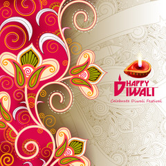 Illustration of decorated diya for Happy Diwali holiday background