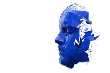 Artificial Intelligence concept. Human head made fom connected lines. 3D Rendering