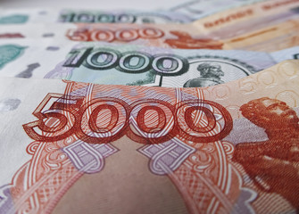 Russian Ruble currency, financial and wealthy concepts. Time to pay taxes.  Banknotes of 5000 and 1000 rubles