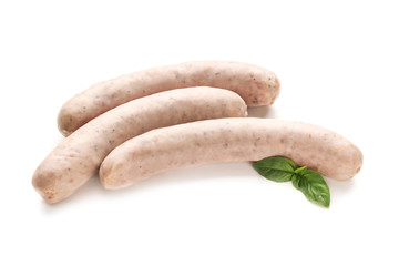 Delicious sausages on white background