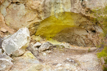 Old mineral cave in Wai-O-Tapu Thermal Wonderland park