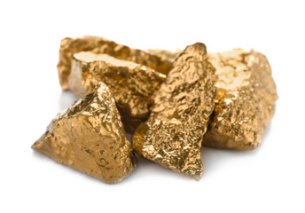 Gold nuggets on white background