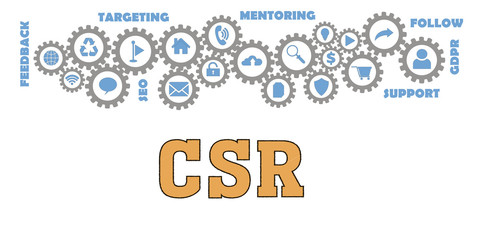 CSR Gears mechanism Hi tech web concept. Tags and icons cloud 