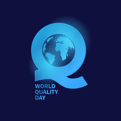 q logo with globe and glow for quality day and more