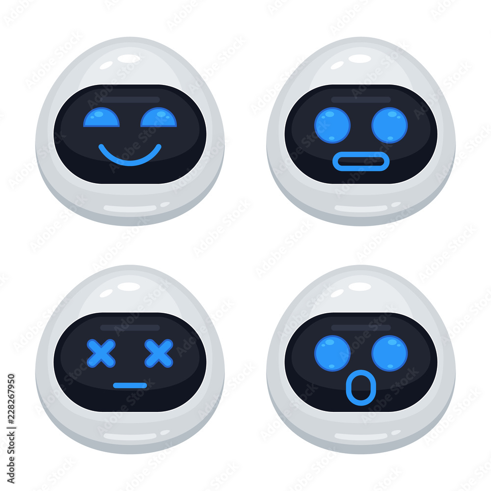 Wall mural vector set of robot emoticons. collection of cyborg characters with different interface messages in 