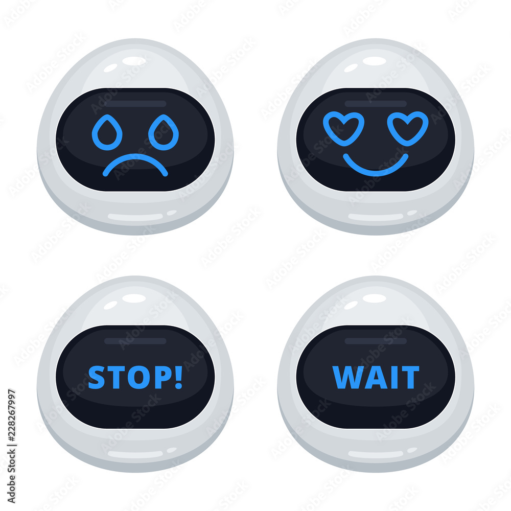 Wall mural vector set of robot emoticons. collection of cyborg characters with different interface messages in 