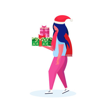 Woman wearing hat holding gift box happy