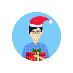 man red hat face avatar new year merry christmas concept flat male cartoon character portrait vector illustration