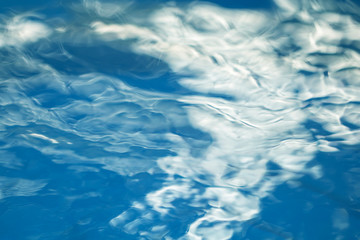 The smooth natural blue water background with bokeh  abstract on the sea or ocean,vintage and soft colored blur.