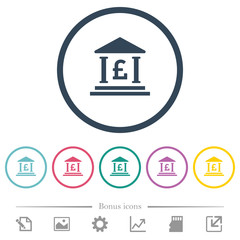 Pound bank office flat color icons in round outlines