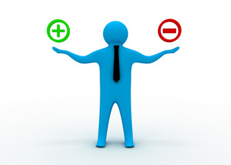 3d man with plus and minus sign
