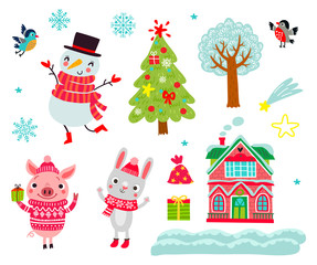 Christmas animals set characters
