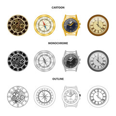 Vector illustration of clock and time logo. Set of clock and circle vector icon for stock.