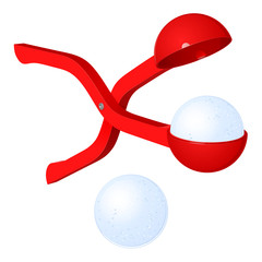 Красный пластиковый снежколеп для детской игры в снежки, векторная иллюстрация на белом фоне