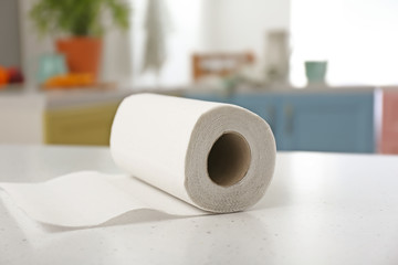Roll of paper towels on kitchen table