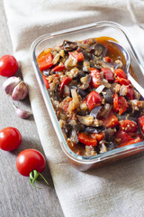 Vegetable sauté with eggplant, red bell peppers and tomatoes