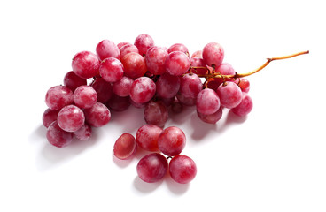 Ripe grapes on white background