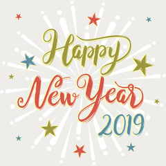 Happy New Year 2019 Greeting Card Retro Star Fireworks