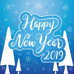 Happy New Year 2019 Greeting Card Star Blue Pine Snowflake