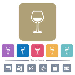 Glass of wine flat icons on color rounded square backgrounds