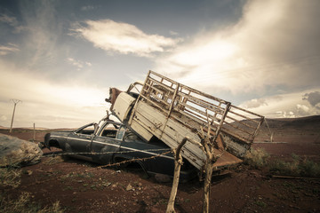 Junk cars in the desert of Morocco