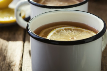 Hot drink with lemon slices