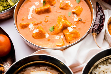 Palak Paneer Curry made up of spinach and cottage cheese served in a bowl or pan with roti or rice