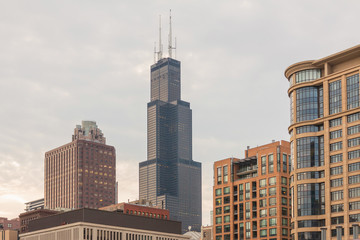 View of Chicago downtown and skyscrapers, Illinois, USA 