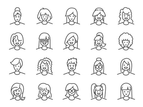 Woman avatar line icon set. Included icons as Female, Girl, Profile, Personal and more.
