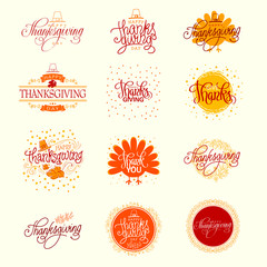 Happy Thanksgiving Leaves. Handmade vector illustration