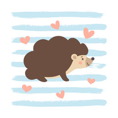 Happy flat Hedgehog character card. Smile and Love.