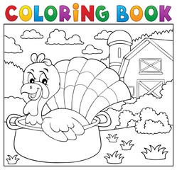 Coloring book turkey bird in pan theme 2