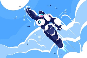 Man astronaut super hero spacesuit flying in sky. © Kit8 d.o.o.