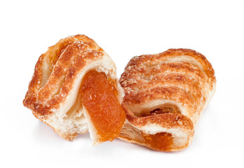 Bakery sweet products with natural fruit jam on a white background isolated