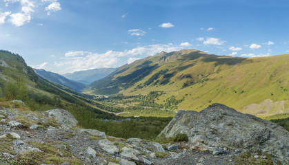 Panorama of the valley between the mountains