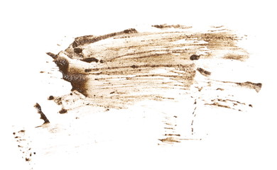 Wet mud, stains texture isolated on white background, top view