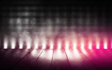 Background of an empty room with spotlights and lights, abstract background with neon glow