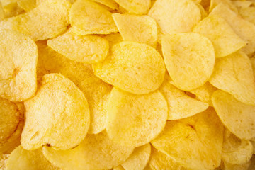 crispy potato chips snack texture background top view