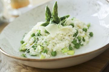 Pea asparagus risotto
