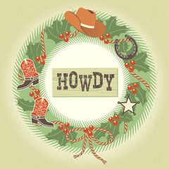 Western christmas wreath with cowboy decoration